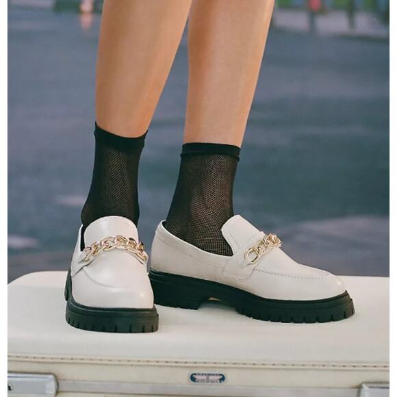 NWOT Anthropologie Ivory Lug Sole Platform Gold Chain Loafer Sz 7 MSRP $160 - Picture 1 of 10